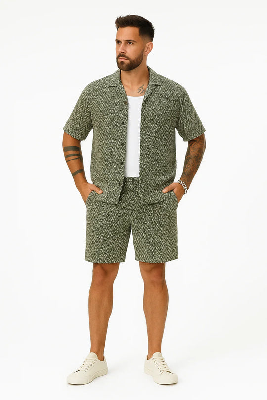 Vardagligt mönstrat skjorta- och shortsset för män