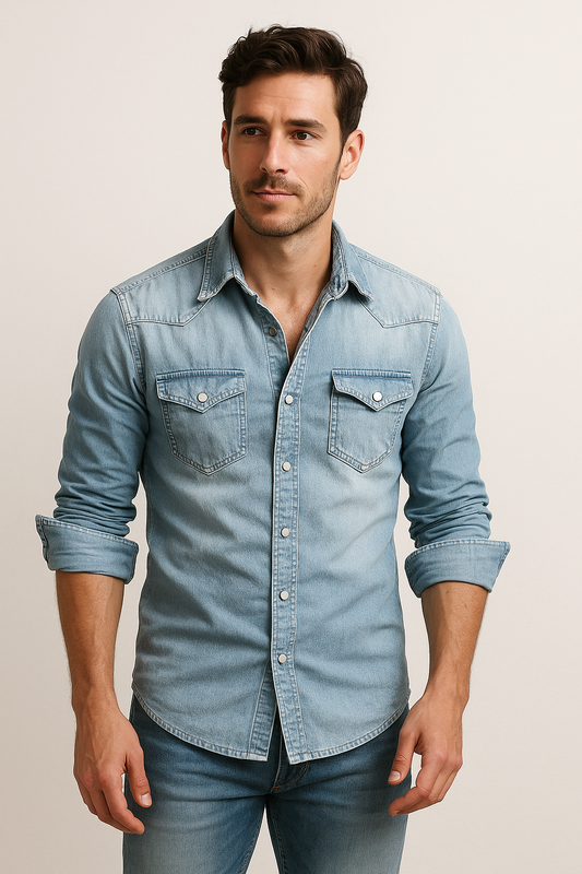 Långärmad Denimskjorta för Män 0