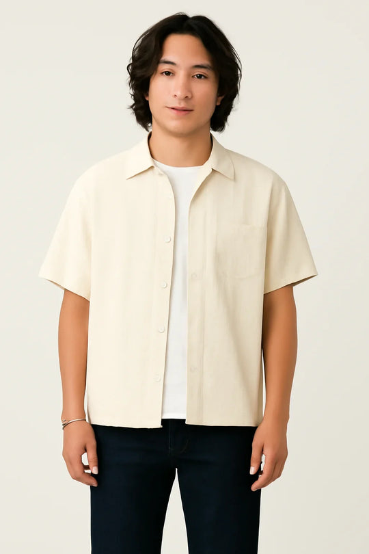 Jacquardskjorta med kort ärm för män